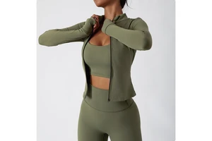 Women's High Waist Yoga Set Seamless Breathable Zipper Top Sports Leggings with Solid Pattern for Gym Fitness Wear