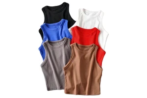 Trending New Fashion Women's Rib Tank Crop Top Short Sleeve Custom Design Logo OEM Breathable Gym Yoga Wear Quick Flannel Batik