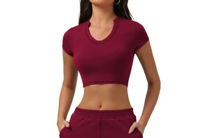 Women's Lightweight Breathable Yoga Tops Quick Dry Tight-Fit Sports Shirt Fashionable Printed Spandex Material Sun Protection