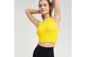 2026 New Wholesale High Quality Women's Crew Neck Breathable Seamless Spandex/Nylon Outerwear Fitness Yoga Bra Solid Print Top