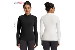 Women Slim Fit Half Zip Yoga Top Wool Blend Slim Fit Long Sleeve Sports Workout T Shirt High Quality Activewear