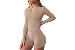 Mesh Panel Full Zip Nylon Yoga Jacket Women Breathable Slim Fit High Neck Long Sleeve Workout Tops at low price