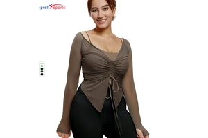 Tummy Control Tie Front Design Yoga Wrap Tops Breathable V Neck Long Sleeve Fitness Workout Mesh Yoga Shirt Women