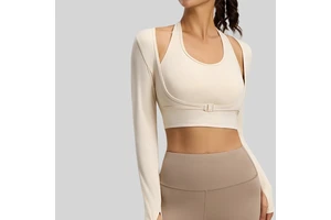 Women's Halter Neck Yoga Top with Built-in Bra 2-in-1 Layered Sports Tank Backless Workout Top Breathable Fitness Activewear
