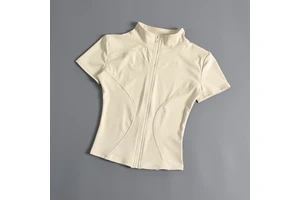 Women Slim Zipper Yoga Tank Top Short Sleeve Knitted O-Neck Eco-Friendly Quick Dry Breathable Outdoor Workout Polyester/Spandex