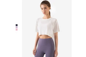 Summer Women Quick Dry Loose Short Sports Yoga Wear Fitness Cover-up Tops Running T-shirt