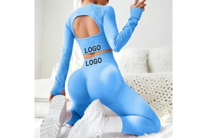2-Piece Yoga Fashion Hollow Back Thumb Hole Cropped Sports T-Shirt And Leggings Fitness Set Yoga Set For Women