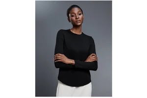 Women's Autumn Long-Sleeved Eco-Friendly Quick Dry Sports T-Shirt Loose Crew Neck Breathable Yoga Top Front Logo Four-Way