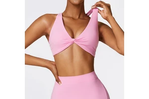 High Quality Soft Skin-Friendly Yoga Sports Bra Front Twist Deep V-Neck Sexy Breathable Workout Fitness Sport Bra Top