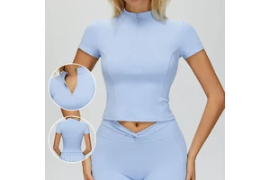 Stand-up Collar Half-zip Slim Fit Yoga Short-sleeved Bare-skin Golf Sports Top Outdoor Running Fitness Yoga Top T-shirt Custom