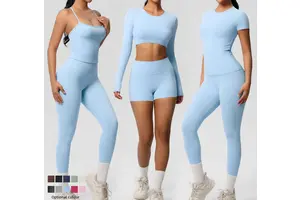 New Cross-border Solid 2-Piece Brushed Spandex/Nylon Yoga Set Front High Waist Wrinkle-Resistant Cloud-like Quick-dry Fitness