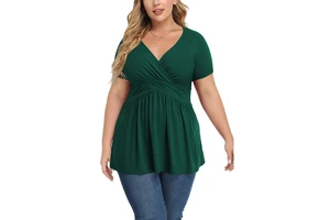 Women's Ladies Plus Size Short Sleeve Top V Neck Top Bamboo Spandex T-shirt Sexy Casual Oversized Summer Tee