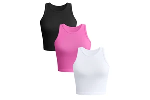 New Women's Round Neck Top Knitted Seamless Rib Fitness Top Tight Sleeveless Sports Clothes Yoga Top Short