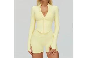 TongJoes European American Style Stand-Up Collar Zipper Four-Way Stretch Lightweight Long-Sleeve Yoga Jacket Women Skinny Fit