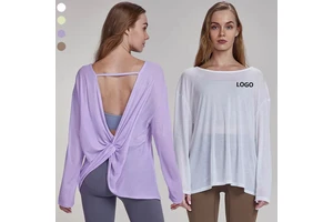 New Arrival Long Sleeve Sports Top Loose Backless Gym Fitness Sportswear Cross Back Strength Training Yoga Top
