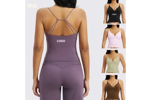 Custom Logo Yoga Top Cross Strap Breathable Crop Top with Chest Pad Tummy Control Fitness Sports Tops Gym Wear Wholesale