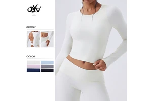 Brushed comfort Tight Long Sleeve Yoga Wear High Quality Backless Hollow-out Sexy Twist Yoga Top Wholesale Custom Sports Wear