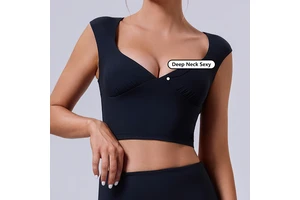 Wholesale Biodegradable Women Compression T Shirt Sport Bra for Woman Workout Fitness Crop Top Stretch Soft Deep V Neck Yoga Top