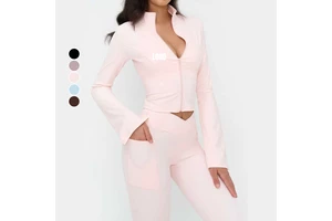 Women's Winter Naked Yoga Jacket Vertical Collar Zipper Trumpet Sleeve Moisture Wicking Outdoor Running Sports Top