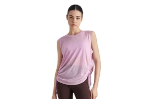 Women's Lightweight Yoga Vest Summer Breathable Sleeveless Sports Top with Drawstring Hem Loose Round Neck Cover-Up