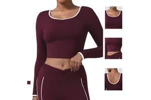 Custom Logo Women Round Neck Long Sleeve Crop Yoga Top Autumn Winter Running Fitness Gym Activewear