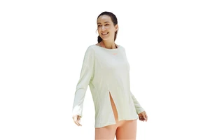 Side Opening Outdoor Lightweight Long Sleeve Sportswear Breathable Fitness Gym Round Neck Women Yoga Top