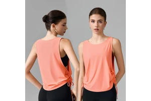 Roregal Loose Yoga Tank Top Women Side Drawstring Ruched Workout Shirt Sleeveless Gym Cover up for Summer Running