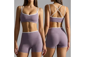 SHELL Custom Logo Double Shoulder Straps Contrast Color High Support Cross Back Removable Chest Pad Gym Yoga Sport Bra