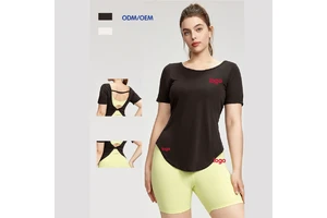 Women ODM OEM Custom Logo Backless Twisted Yoga Top Quick Dry Breathable Short Sleeve Workout T-Shirt Activewear for Pilates Gym