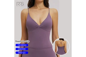 Roregal Casual Active Wear Thin Straps Criss-Cross Back Gym Running Fitness Women's Yoga Tank Top with Removable Pads