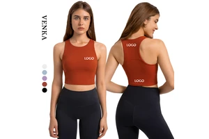 Women's Lightweight Loose Sleeveless Yoga Tank Top Soft Nude Fitness Sports Vest with Crew Neck Push-up Sexy Pull-up Design