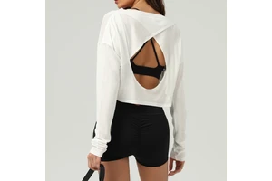 Women Custom Long Sleeve Pilates Blouse Ladies Backless Running Fitness Shirts Ballet Crop Top Fitness Yoga Wear