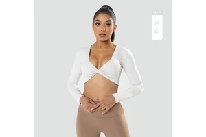 New Women's Deep V-Neck Ins Style Long-Sleeved Fitness Shorts Tops Slim Breathable Outdoor Yoga Clothes for Autumn Season