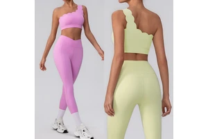 Women's Yoga Sets High Stretch Scalloped One Shoulder Sports Bra & High Waist Leggings Gym Activewear Custom Casual Activewear
