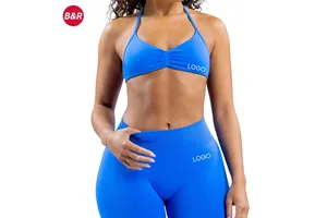 High Elastic Nylon Halter Sports Bra Women Quick Dry Seamless Workout Top Shockproof Running Fitness Yoga Vest Backless Design