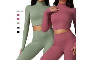 Women New Autumn Winter Fitness Yoga Tops Lady Half Zip Running Long Sleeves Jacket Female Stand Collar Sports Jacket