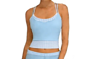 Custom Grid Pattern 2 in 1 Contrasting Colors Sports Outfit Workout Breathable Women Yoga tank Top 1pc Leisurewear