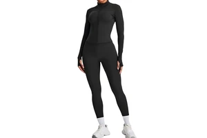 Custom Logo Women's Quick-Dry Breathable Long-Sleeve Zipper Yoga Running Pilates Tight-Fitting Fitness Sportswear Top and Pants