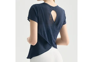 Women's Open Back Lightweight Blank Quick Dry Gym Workout Plain Yoga T-Shirts Fitness Sports Wear T Shirt for Running