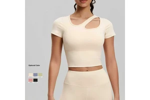 Cross Border Yoga Clothing for Women, Breathable Yoga Short Sleeved with Chest Cushion, Yoga Top, Elastic Slimming Fitness Suit