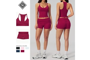 Yoga Suit Set Racerback Tank Top Foldover Waist Biker Shorts Fitness Wear Workout Outfit For Women Gym Pilates