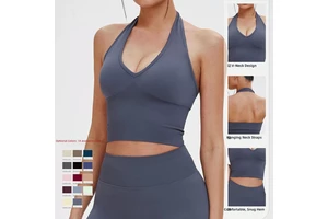 Women's Breathable Halter Neck Sports Bra Seamless Sexy Back Shockproof Quick Dry Yoga Gym Fitness Top Summer Activewear