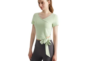 Hot Summer Quick Dry Short Sleeve Skinny Outdoor V-neck Gym Wear Yoga Sport Top Fitness T-shirts for Women