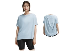 Women's Summer Comfortable Loose Yoga Top High-Elasticity Breathable Nylon Cool Sun-Proof Short-Sleeved Fitness Sports Wear