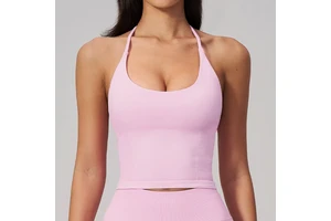 Women's Seamless Halter Neck Workout Tank Top, Open Back Quick-Dry High Elastic Yoga Top