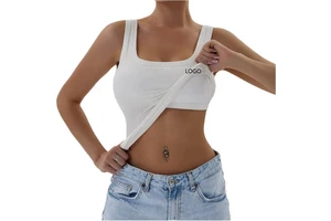 Women's Ribbed Yoga Tank Top with Built-in Pad Wide Strap Sleeveless Slim Fit Inner Outer Wear Customizable Supported