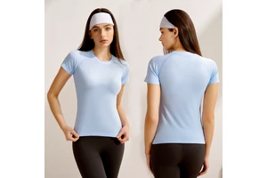 XW-DX6401 Gym Fitness Wear High Elastic Tight Short Sleeves Clothes Slim Sports Running Comfortable Yoga Wrap Top for Women