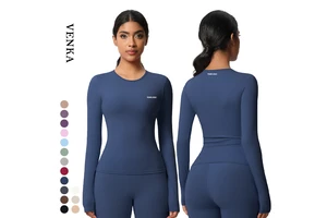 New Arrivals Soft Nude Feeling Round Neck Quick Dry Tight Shirts Women Gym Fitness Wear Slim Fit Long Sleeved Yoga Top T-Shirt