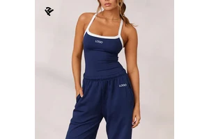 F240379 Clothing Manufacturers Custom Women's Strappy Racerback Cropped Yoga Tops Sports Bras Crop Camisole With Built in Bra