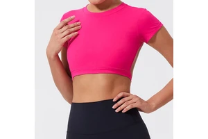 Wholesale Breathable Quick Dry Round Neck Tank Top Hollow Out Back Short Sleeve Gym Shirt Custom Logo OEM Service